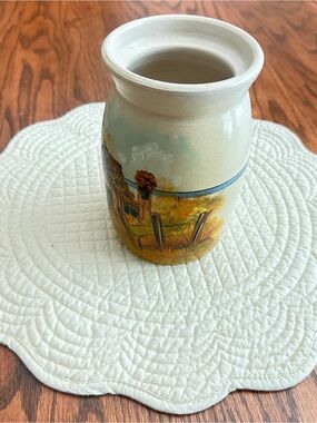 Handpainted Cottagecore farm scene crock 7”